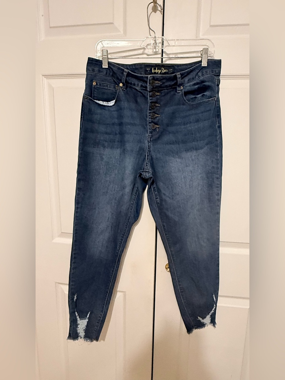Indigo Rein Dark Blue High-Rise Button-Fly Cropped Jeans